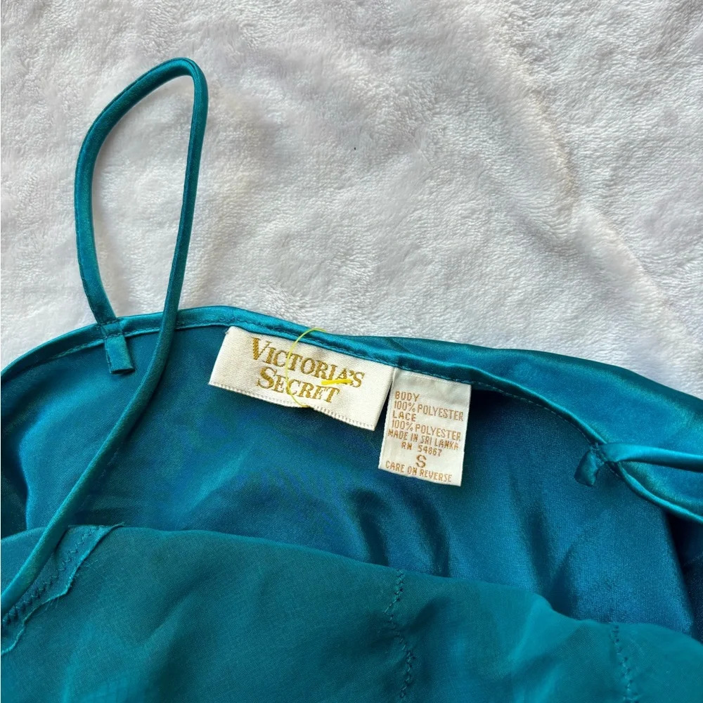 Vintage from the 90’s Victoria’s Secret teal turquoise and black Slip Dress - Picture 4 of 5